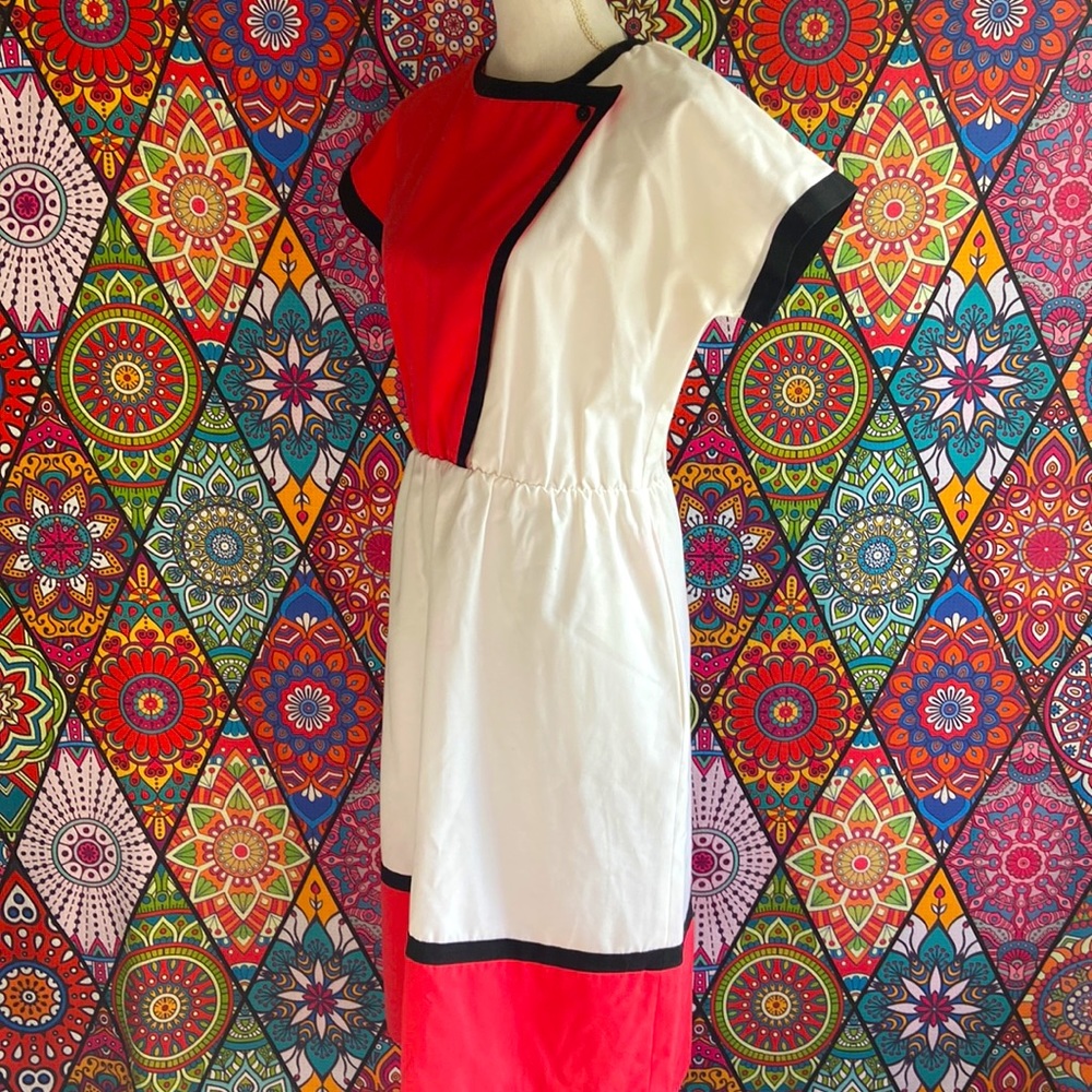 🌟SOLD🌟 Vintage 1980s White & Salmon Pink Dress Sz 12 - Picture 3 of 9
